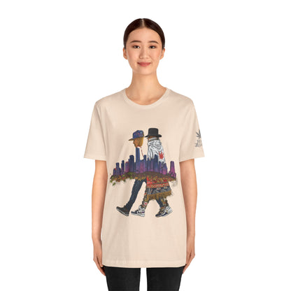 High Roller Urban Legends Cannabis T-Shirt - Premium 420 City Skyline Street Culture Double Exposure Apparel