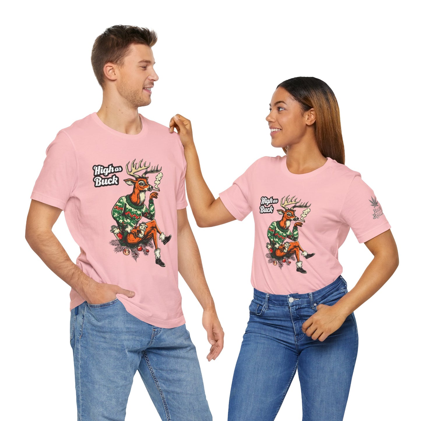 High as Buck T-Shirt - Premium Airlume Cotton Cannabis Christmas Deer Holiday Tee
