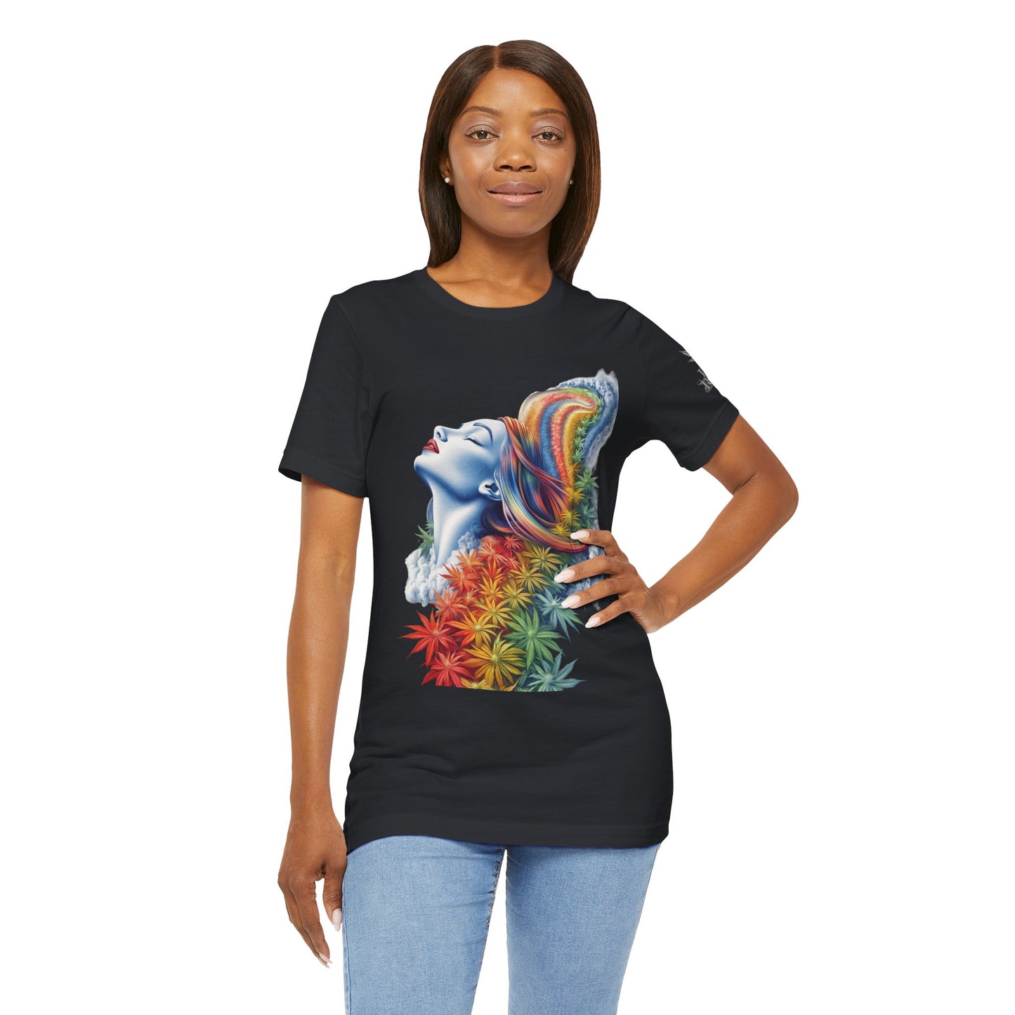 Rainbow Bloom Tee - Premium Airlume Cotton Cannabis Culture Spectrum Goddess Art