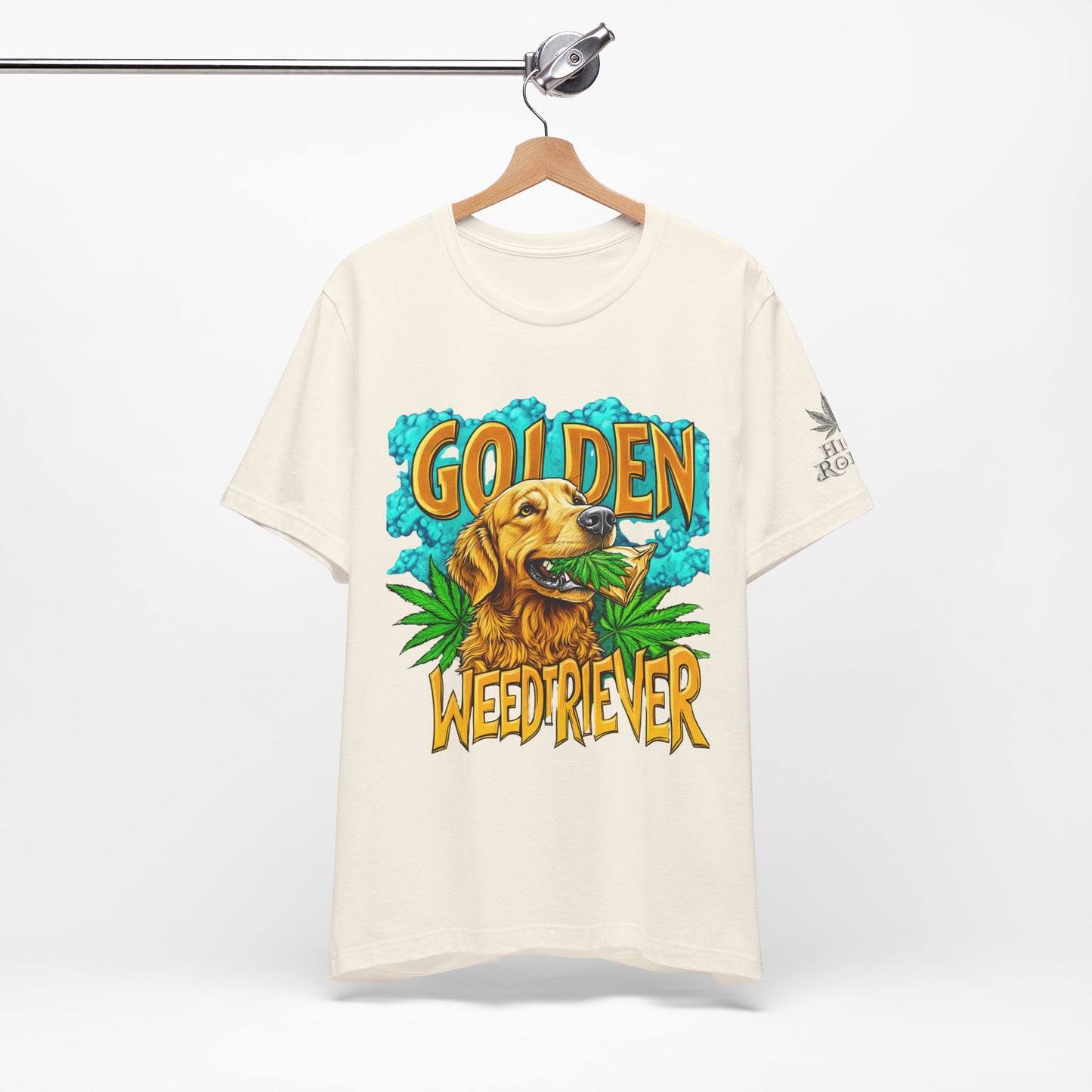 High Roller Golden Weedtriever Cannabis T-Shirt - Premium 420 Dog Lover Humor Golden Retriever Pun Comedy Pet Culture Apparel