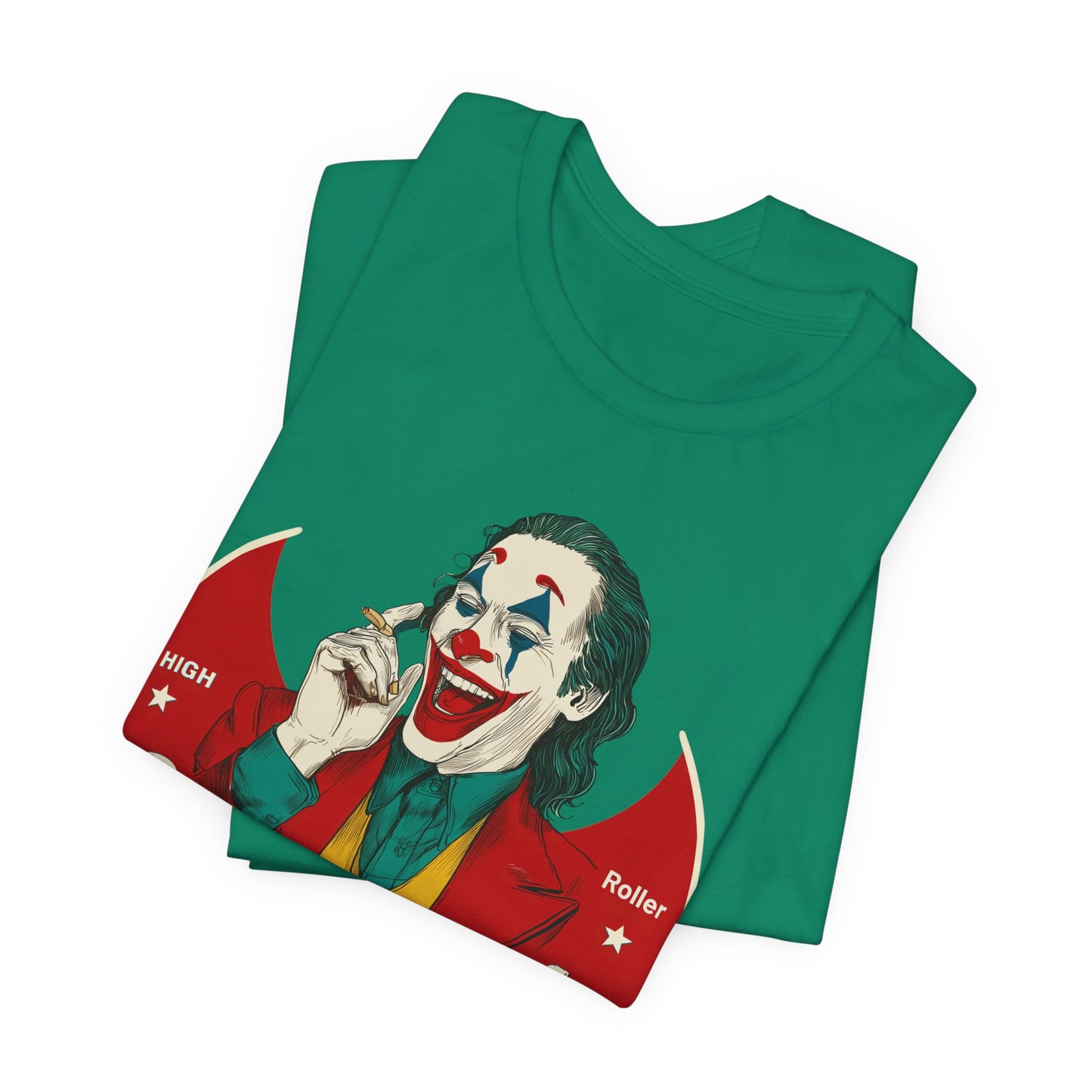High Roller Villain T-Shirt - Premium Airlume Cotton Cannabis Joker Badge Art Tee
