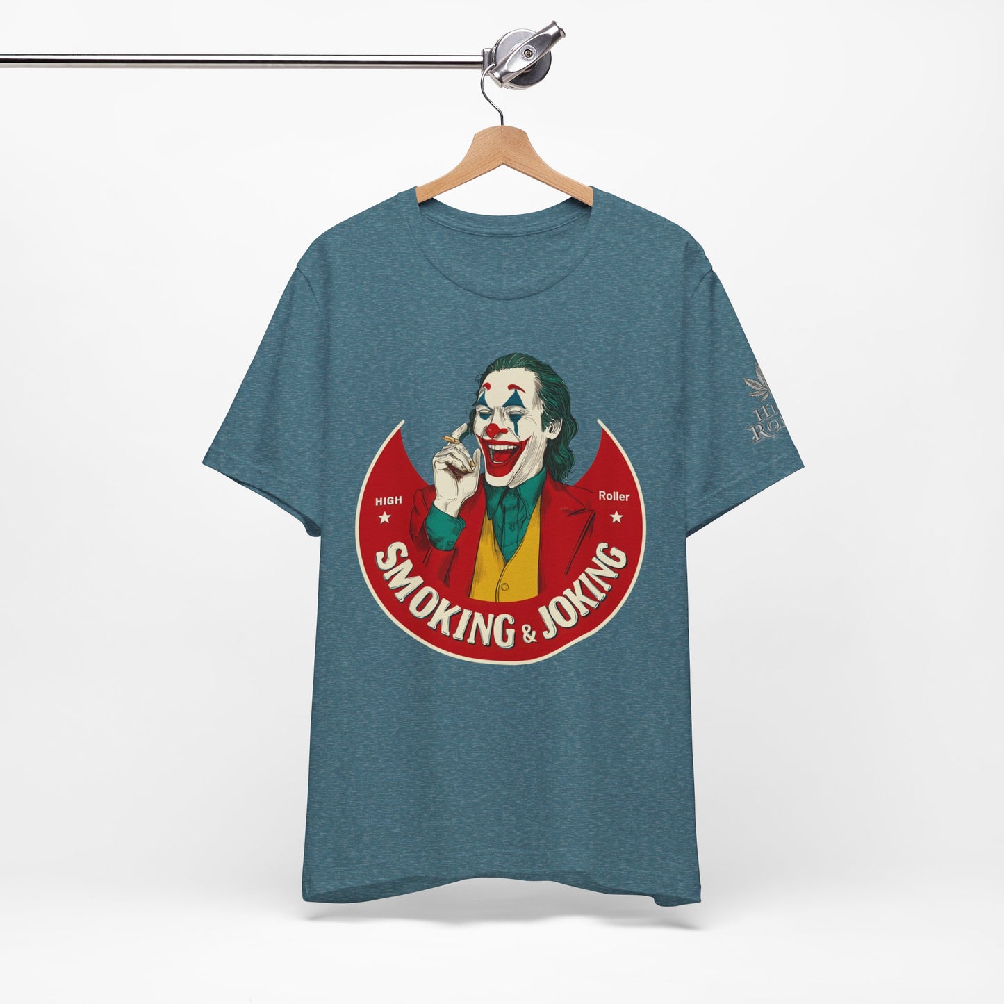 High Roller Villain T-Shirt - Premium Airlume Cotton Cannabis Joker Badge Art Tee