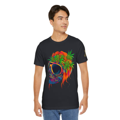 Tropical Cannabis Skull Tee - Paradise Vibes Art Design | High Roller