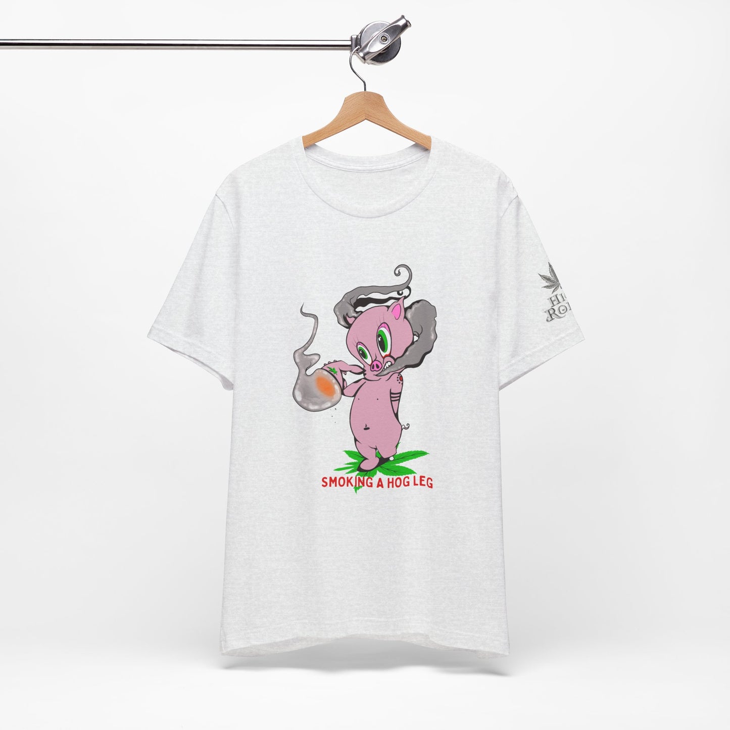 Smoking Hog Leg Pink Pig Tee - Premium Airlume Cotton Cannabis Culture Art