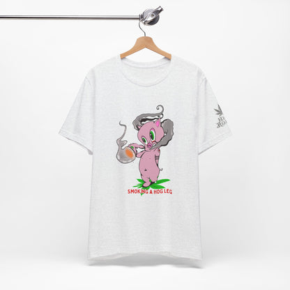 Smoking Hog Leg Pink Pig Tee - Premium Airlume Cotton Cannabis Culture Art