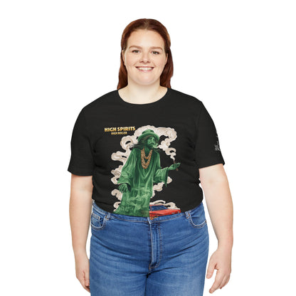 High Spirits HIGH ROLLER Halloween Cannabis Ghost T-Shirt - Premium Spectral Lowrider Phantom 420 Apparel