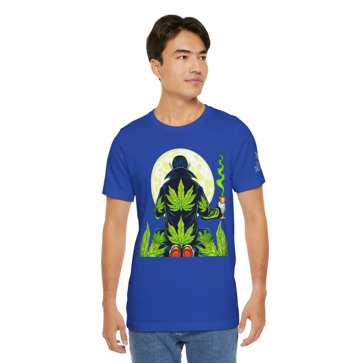 Luxury Gothic Cannabis Vampire T-Shirt - Premium Dark HIGH ROLLER Streetwear - Elevated Nocturnal 420 Fashion