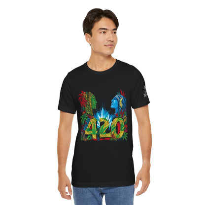 420 Celebration Premium Cannabis Culture T-Shirt - Dual Profile Art With Nature Elements And Bold 420 Typography