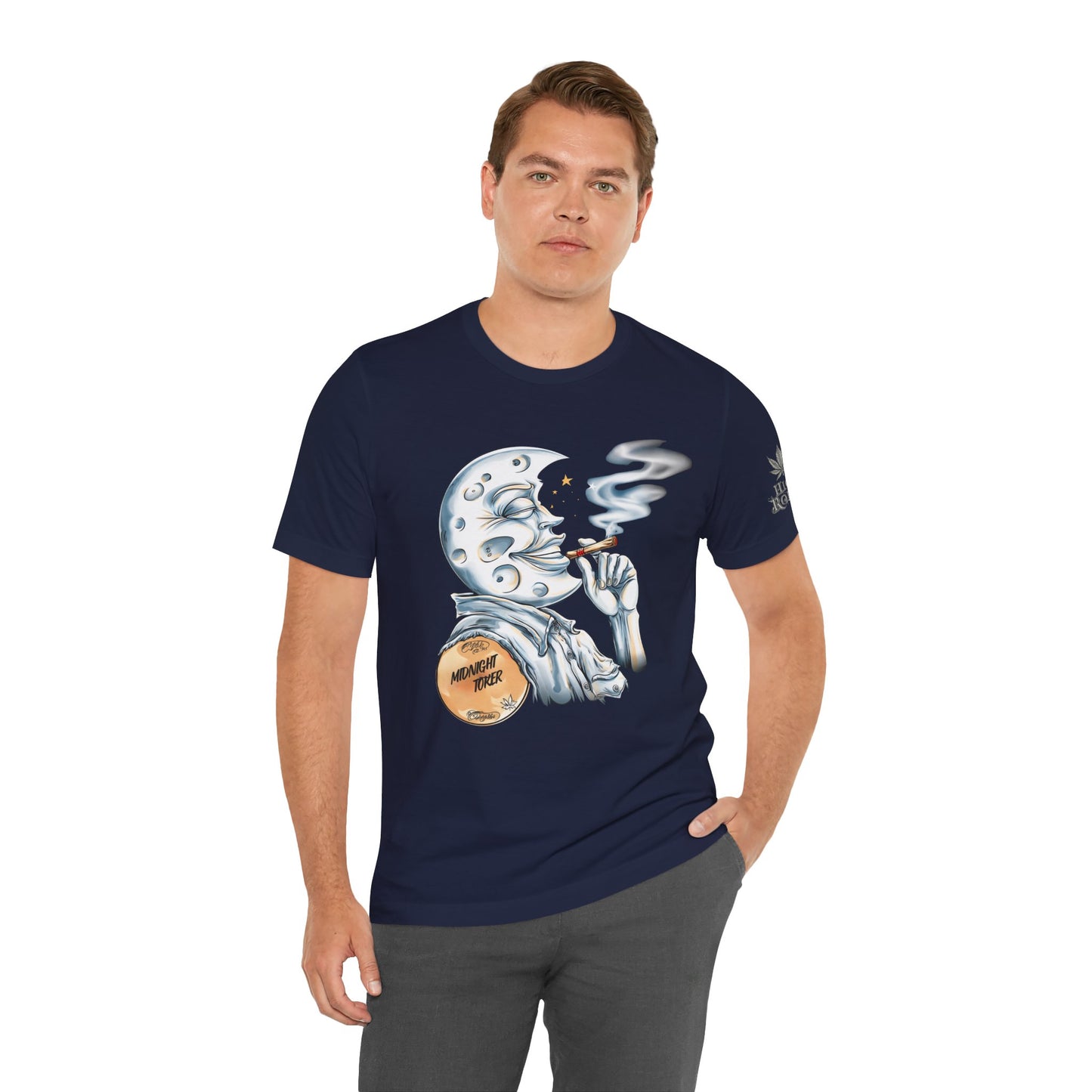 Midnight Toker Moon Tee - Celestial Cannabis Art Design | High Roller