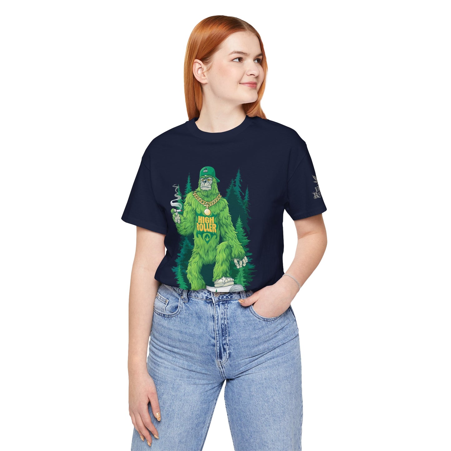 Bigfoot HIGH ROLLER Halloween Cannabis Forest T-Shirt - Premium Sasquatch Lifestyle Legend 420 Apparel