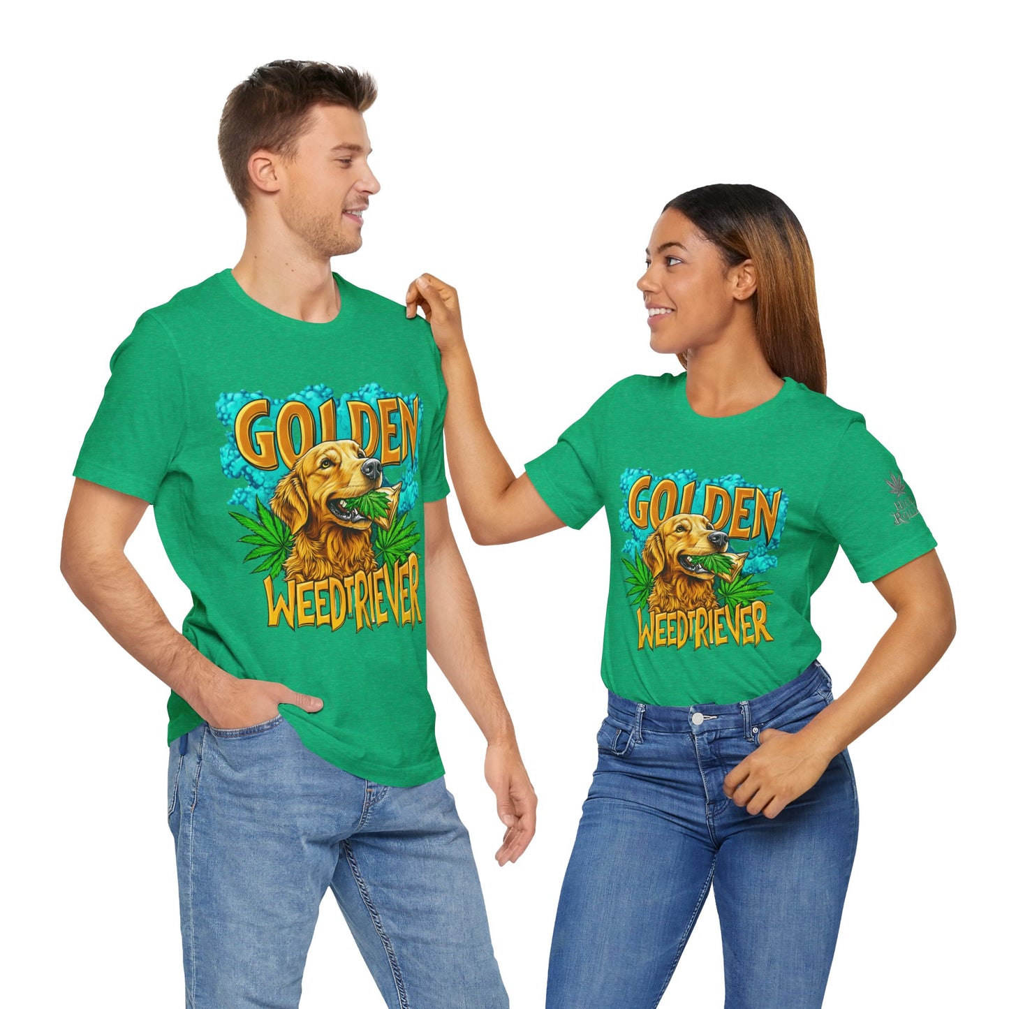 High Roller Golden Weedtriever Cannabis T-Shirt - Premium 420 Dog Lover Humor Golden Retriever Pun Comedy Pet Culture Apparel