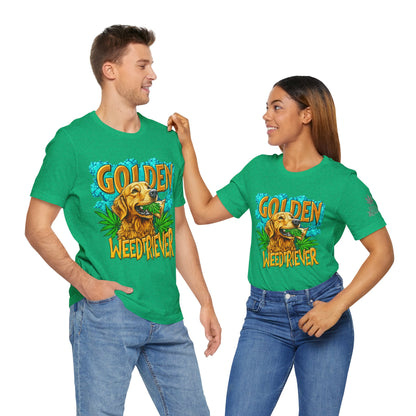 High Roller Golden Weedtriever Cannabis T-Shirt - Premium 420 Dog Lover Humor Golden Retriever Pun Comedy Pet Culture Apparel