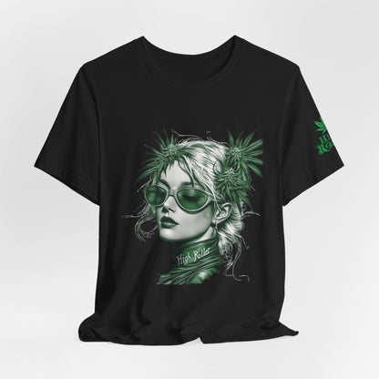 Green Queen T-Shirt - Premium Airlume Cotton Cannabis Crown Portrait Art Tee