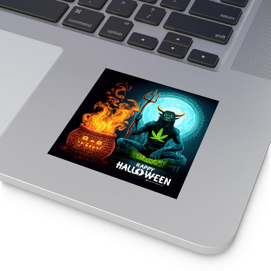 Cannabis Demon Lord Cauldron Ritual Halloween Sticker - Premium Infernal 420 Vinyl Decal