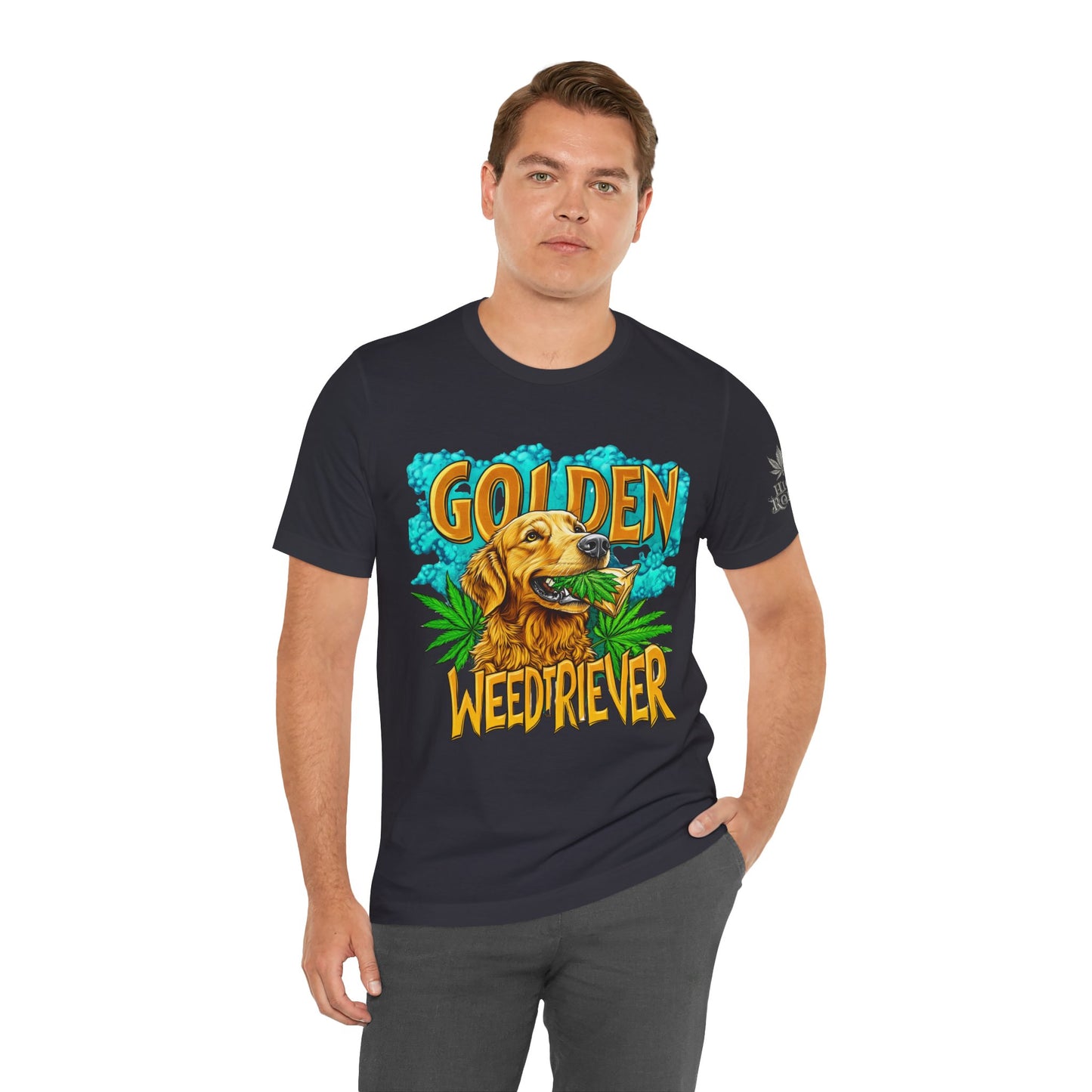 High Roller Golden Weedtriever Cannabis T-Shirt - Premium 420 Dog Lover Humor Golden Retriever Pun Comedy Pet Culture Apparel