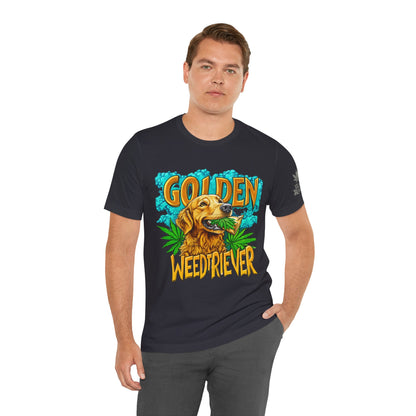 High Roller Golden Weedtriever Cannabis T-Shirt - Premium 420 Dog Lover Humor Golden Retriever Pun Comedy Pet Culture Apparel