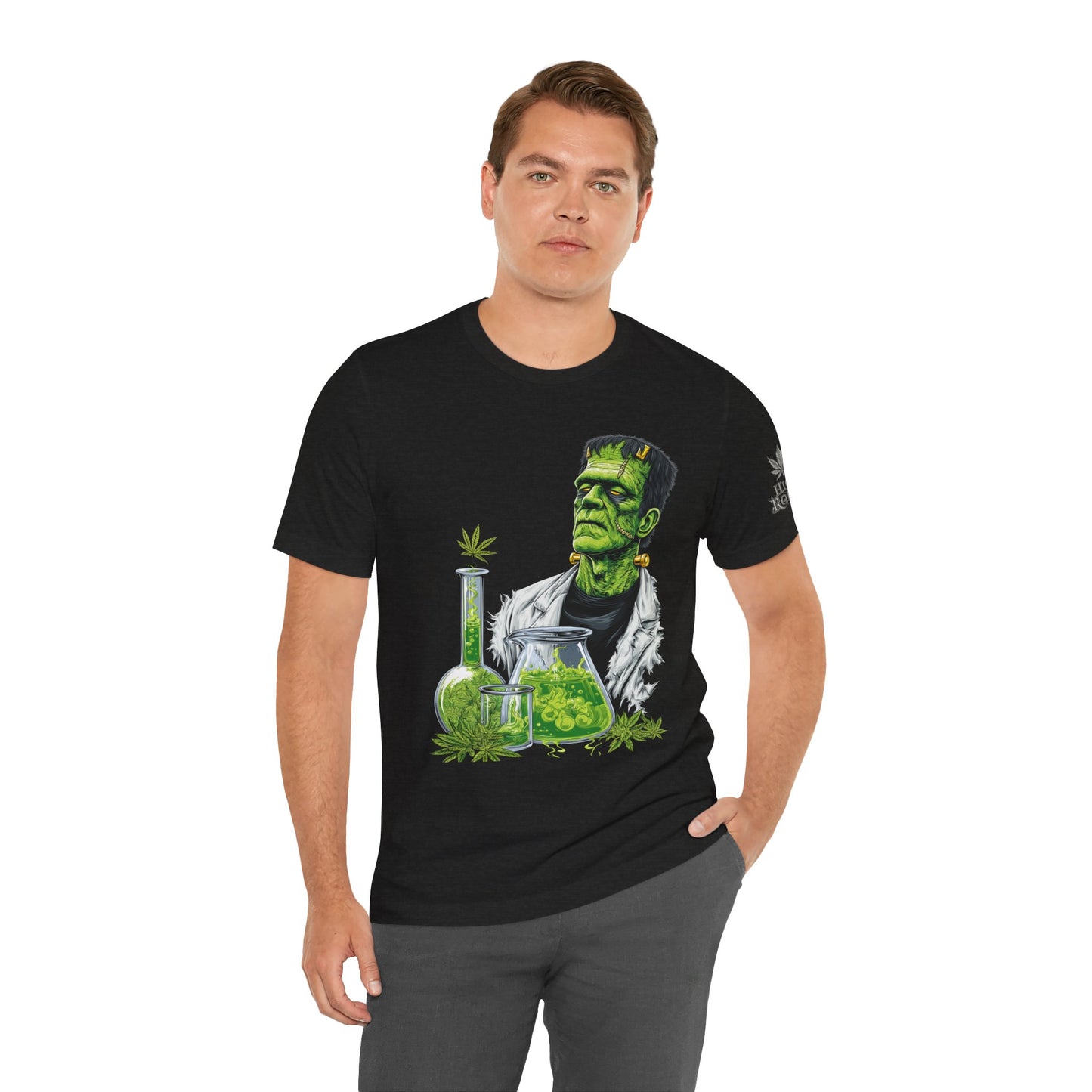 Frankenstein's Laboratory HIGH ROLLER Halloween Cannabis T-Shirt - Premium Monster Scientist 420 Experiment Apparel