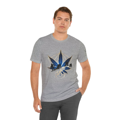 Sacred Geometry Snowboard Premium Cannabis Culture T-Shirt - Emerald Green Tee With Action Sports And Crystalline Cannabis Geometric Mandala