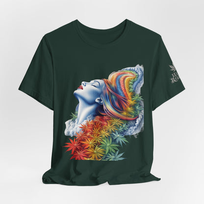 Rainbow Bloom Tee - Premium Airlume Cotton Cannabis Culture Spectrum Goddess Art