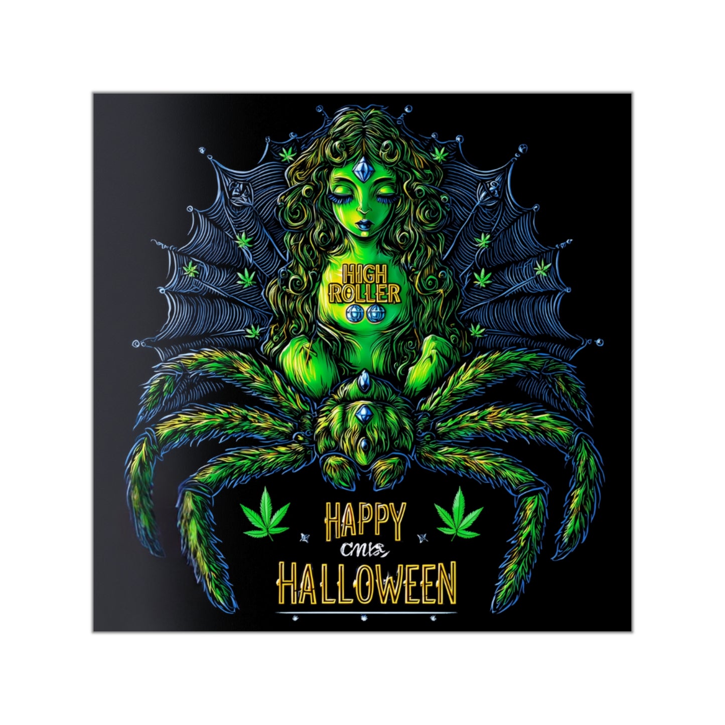 Cannabis Spider Queen Halloween Sticker - Premium Arachnid Goddess HIGH ROLLER Web Maiden 420 Vinyl Decal
