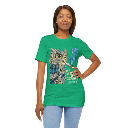 Baroque Owl Tee - Premium Airlume Cotton Cannabis Culture Ornate Bird Art