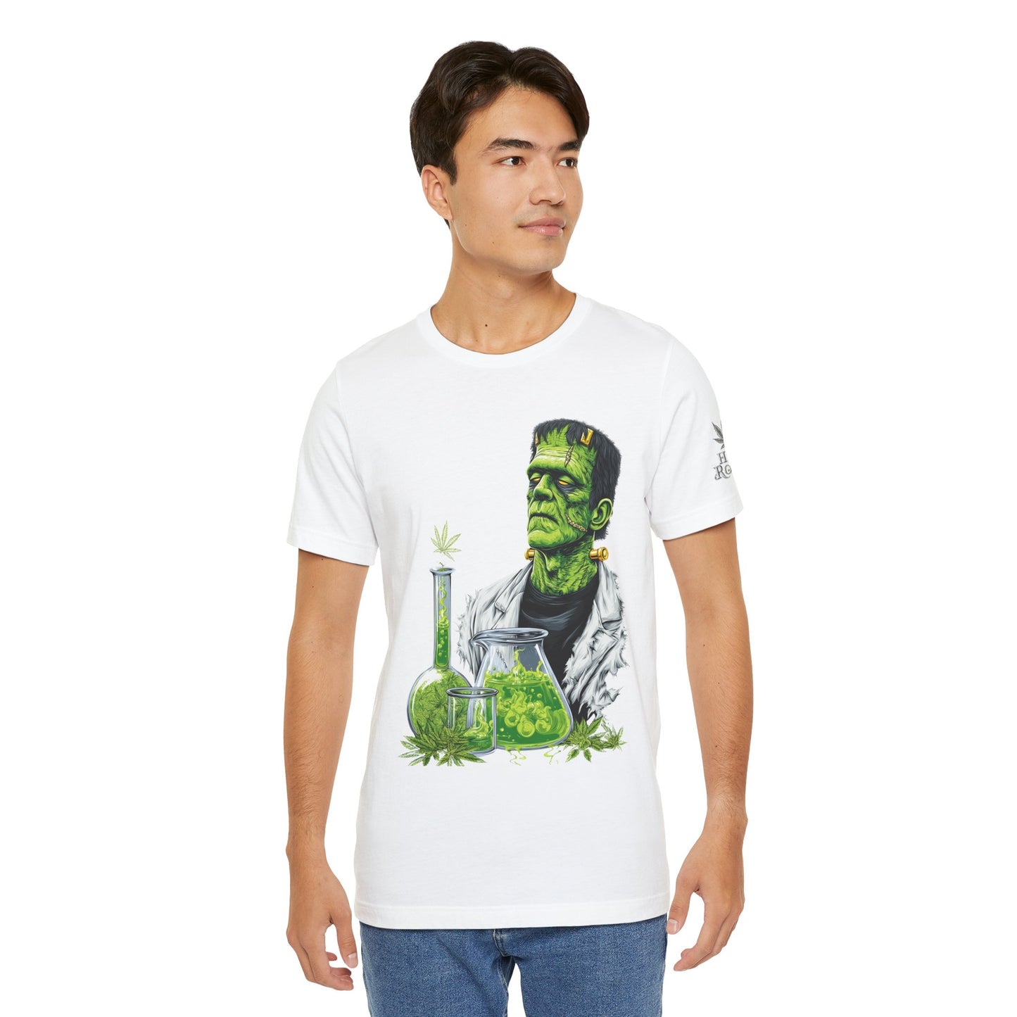 Frankenstein's Laboratory HIGH ROLLER Halloween Cannabis T-Shirt - Premium Monster Scientist 420 Experiment Apparel