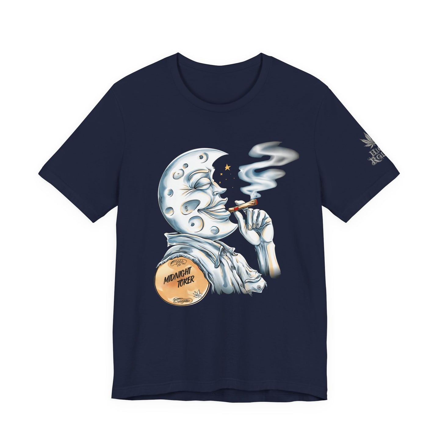 Midnight Toker Moon Tee - Celestial Cannabis Art Design | High Roller