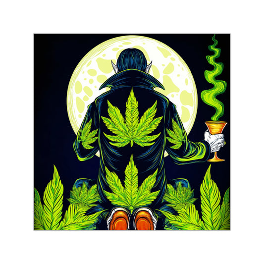 Gothic Vampire Cannabis Moon Ritual Sticker - Premium HIGH ROLLER Halloween Chalice 420 Vinyl Decal