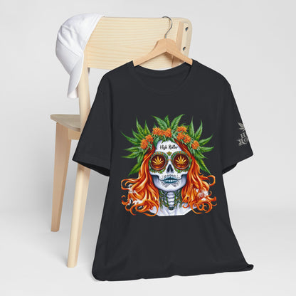 Sugar Skull Goddess Tee - Premium Airlume Cotton Cannabis Culture Day of Dead Art