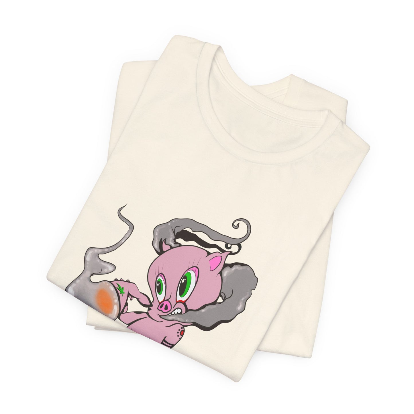 Smoking Hog Leg Pink Pig Tee - Premium Airlume Cotton Cannabis Culture Art