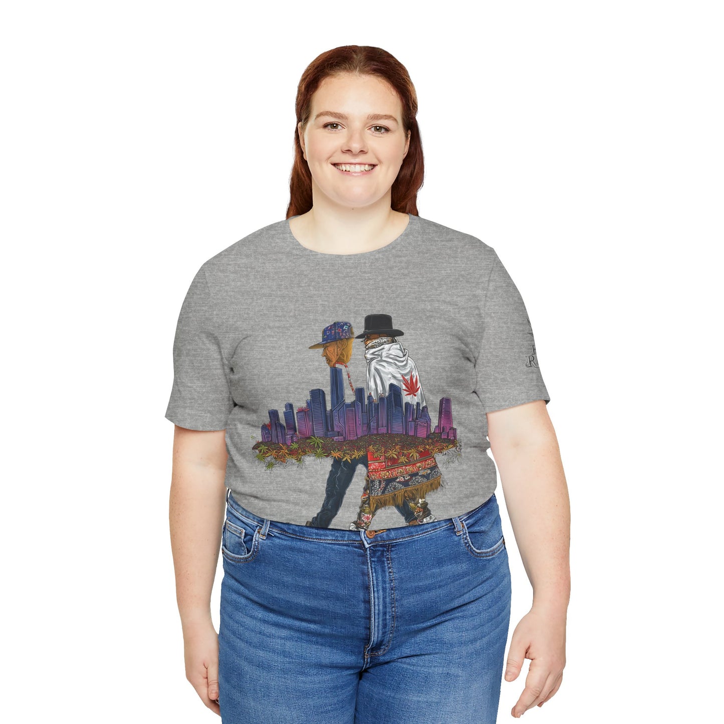 High Roller Urban Legends Cannabis T-Shirt - Premium 420 City Skyline Street Culture Double Exposure Apparel