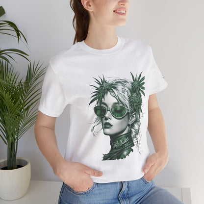 Green Queen T-Shirt - Premium Airlume Cotton Cannabis Crown Portrait Art Tee