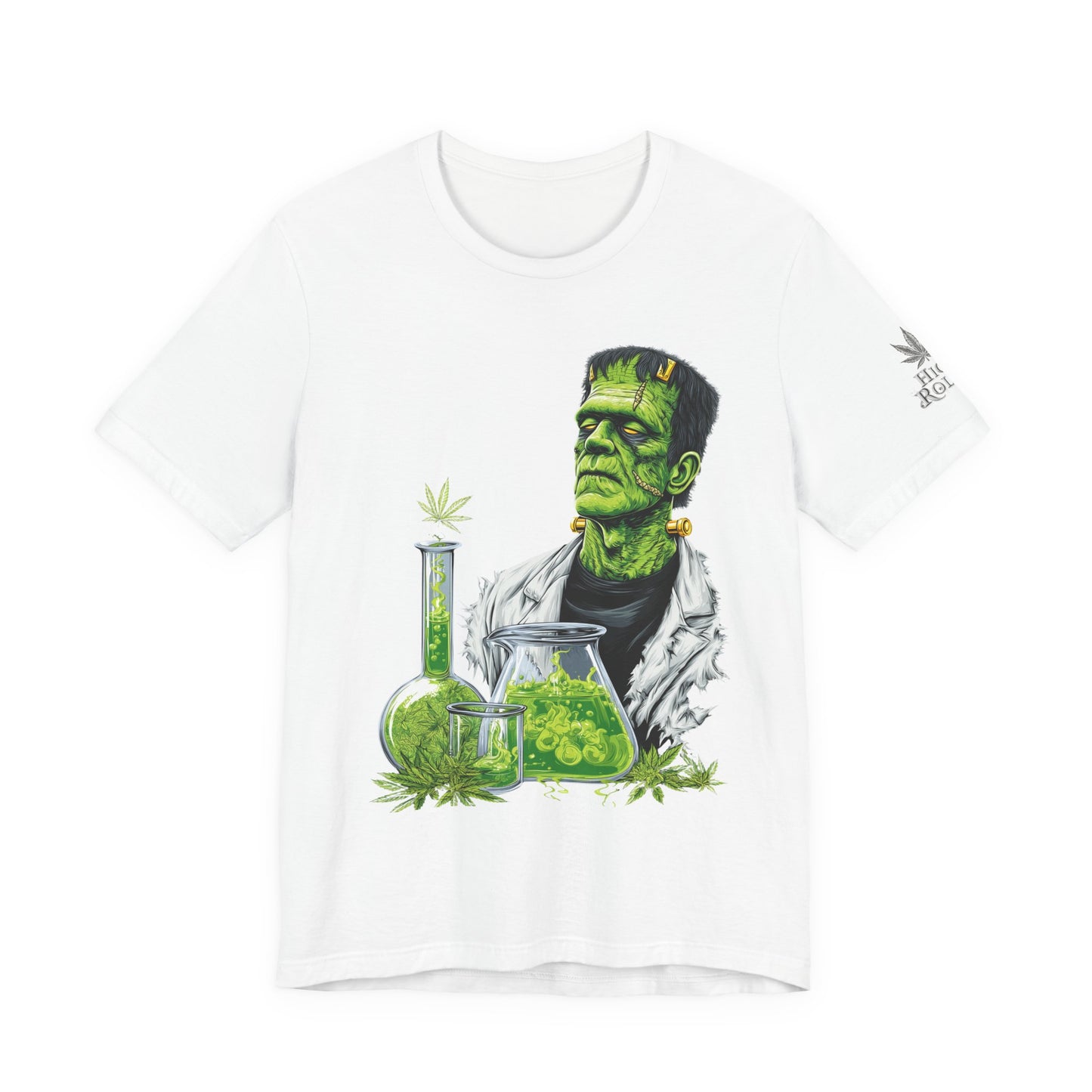Frankenstein's Laboratory HIGH ROLLER Halloween Cannabis T-Shirt - Premium Monster Scientist 420 Experiment Apparel