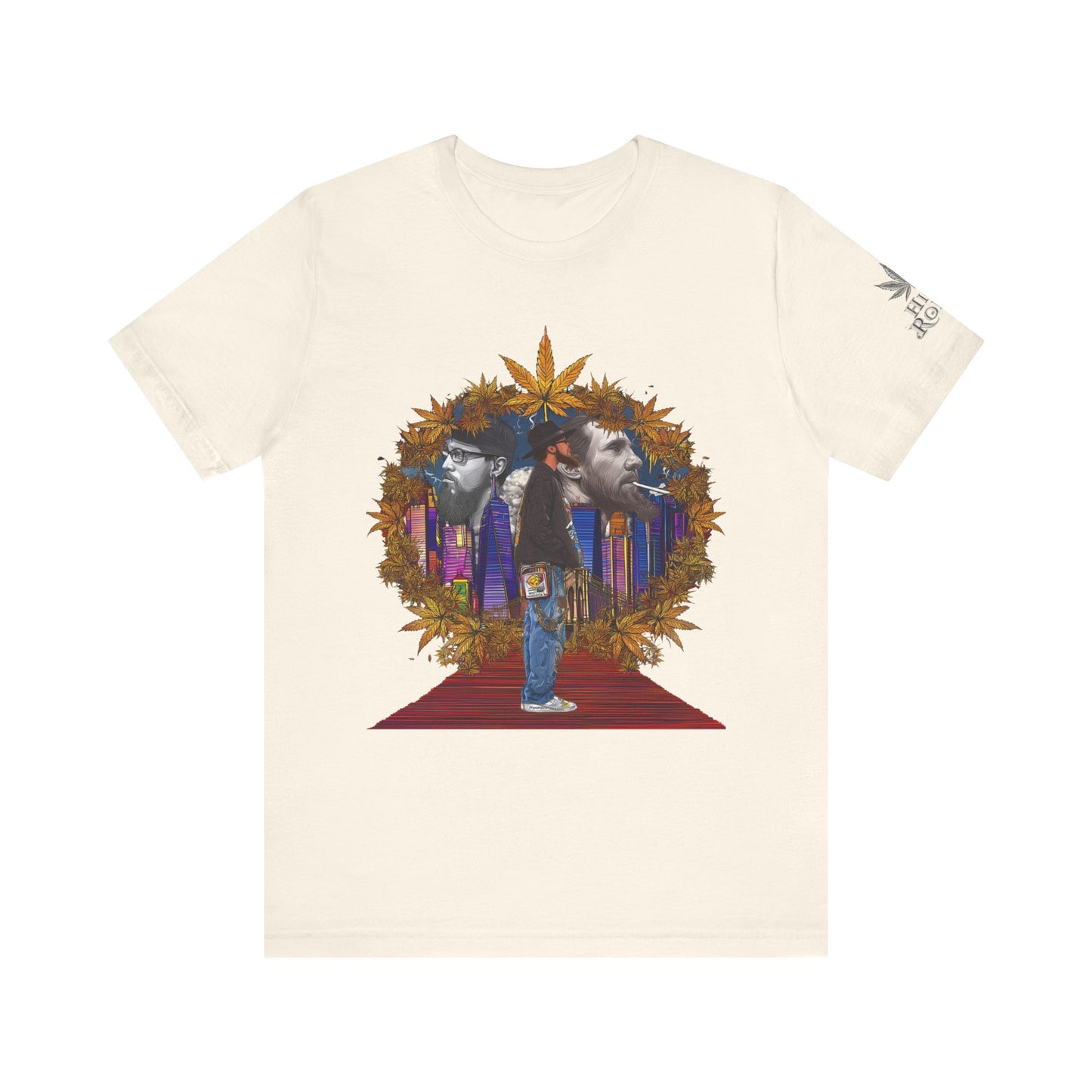 High Roller Red Carpet Cannabis T-Shirt - Premium 420 Hip-Hop Legacy Golden Frame Street Culture Artistic Portrait Apparel