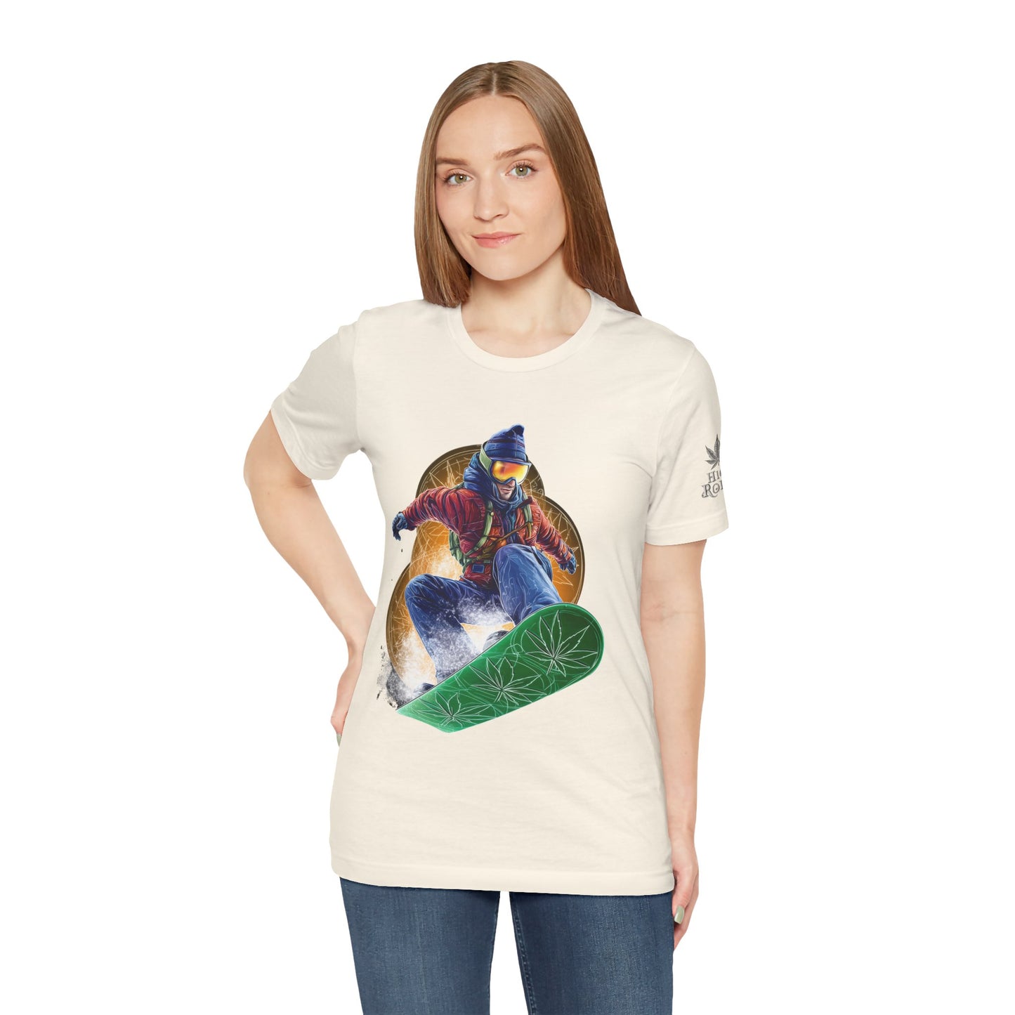 High Roller Snowboard Cannabis T-Shirt - Premium 420 Winter Sports Action Shred Mountain Lifestyle Apparel