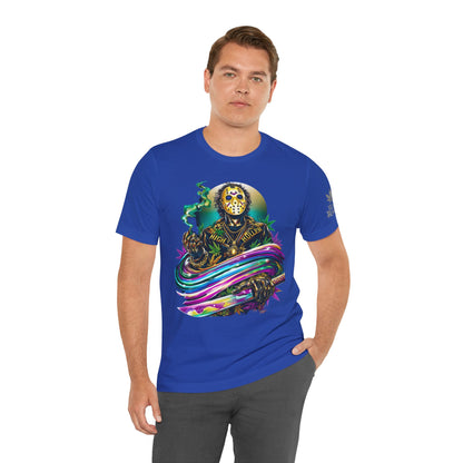 Psychedelic Jason Swoosh Cannabis T-Shirt - Premium Horror 420 Orange Edition Apparel
