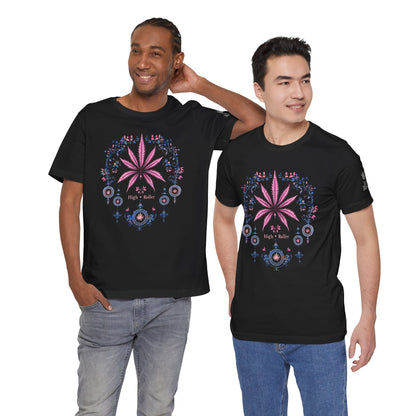 Bohemian Cannabis Mandala Tee - Floral Folk Art Design | High Roller