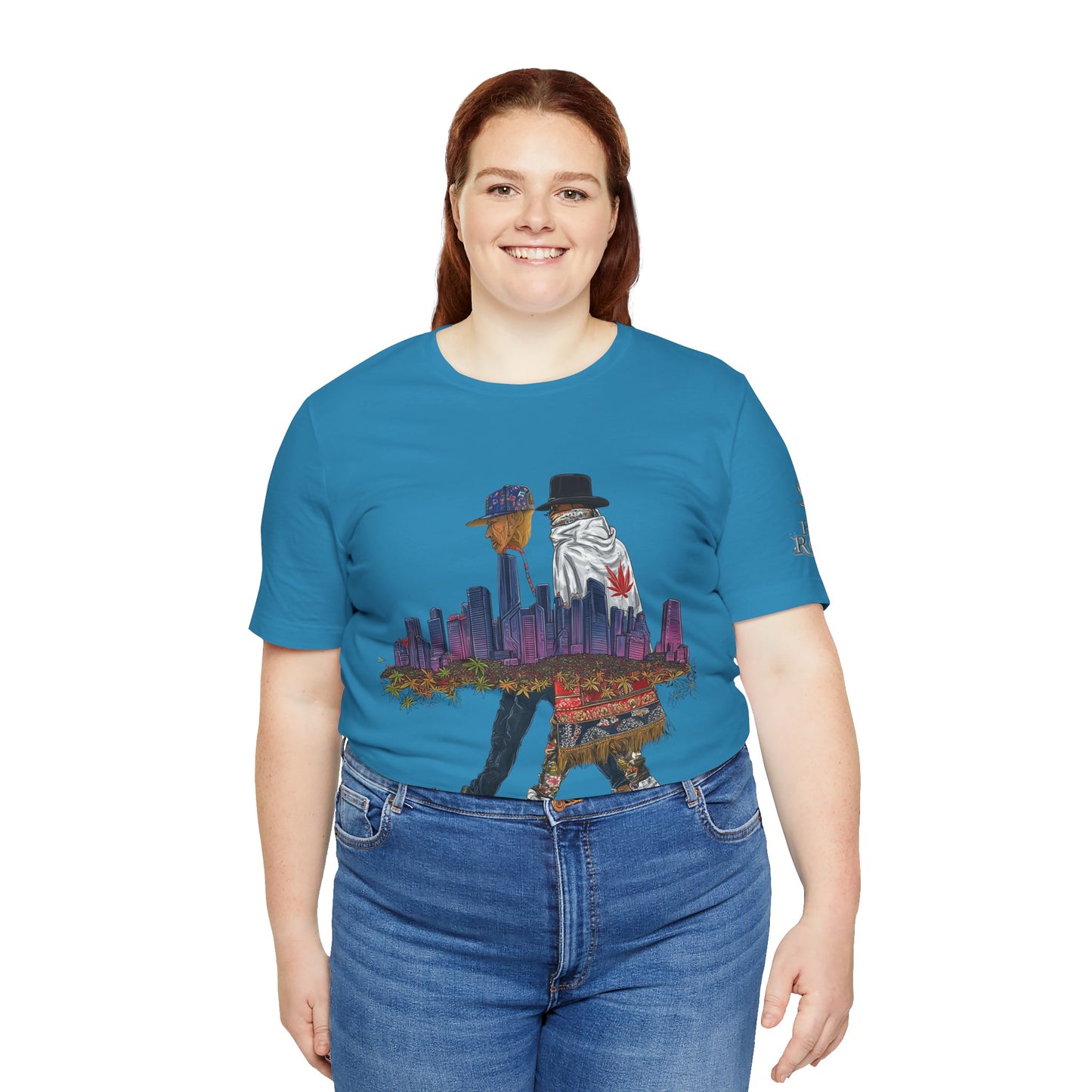 High Roller Urban Legends Cannabis T-Shirt - Premium 420 City Skyline Street Culture Double Exposure Apparel