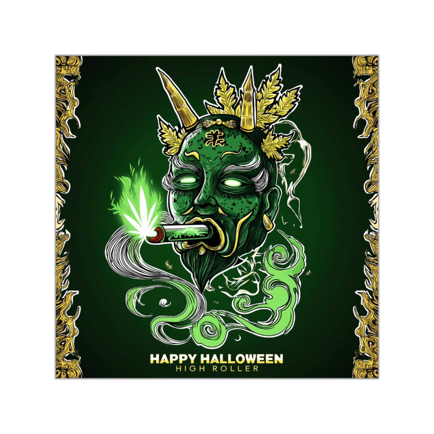 Cannabis Oni Demon Halloween Sticker - Premium Spooky 420 Vinyl Decal"