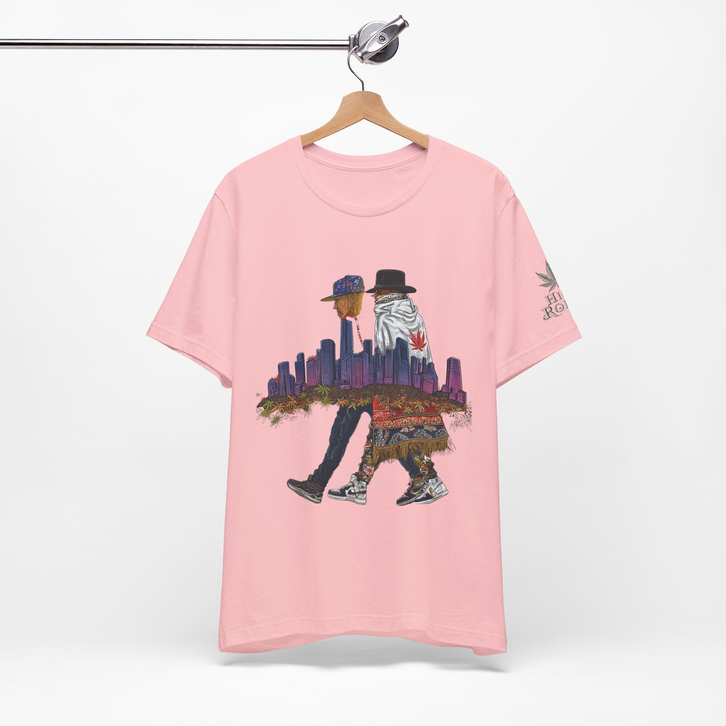 High Roller Urban Legends Cannabis T-Shirt - Premium 420 City Skyline Street Culture Double Exposure Apparel