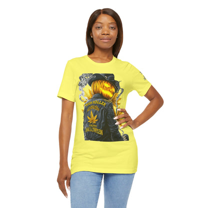 Halloween Witch Rider Cannabis T-Shirt - Premium Spooky 420 Biker Edition Apparel