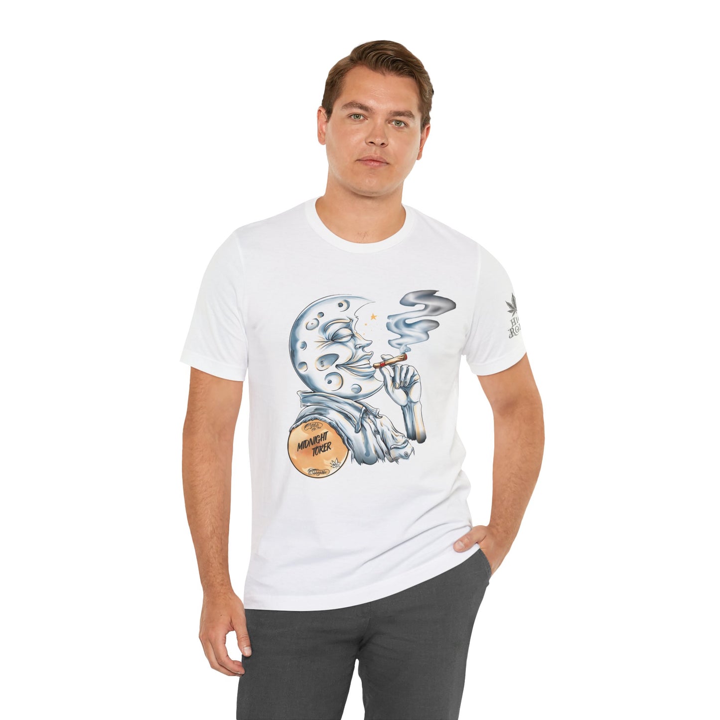 Midnight Toker Moon Tee - Celestial Cannabis Art Design | High Roller