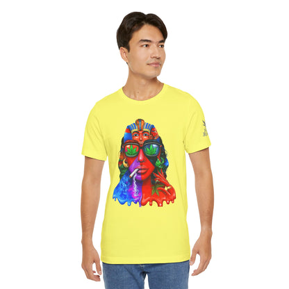 Pharaoh Vision Premium Cannabis Culture T-Shirt - Ancient Egyptian Royalty With Modern Cannabis Celebration And Psychedelic Split-Face Art
