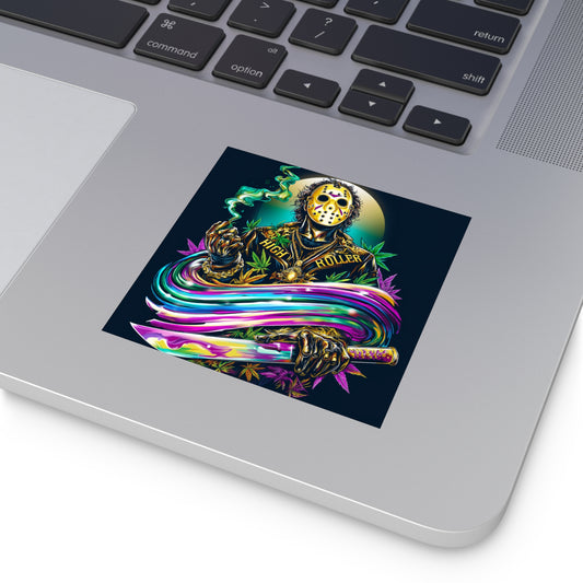 Psychedelic Jason HIGH ROLLER Halloween Cannabis Sticker - Premium Friday 13th Rainbow Machete 420 Vinyl Decal