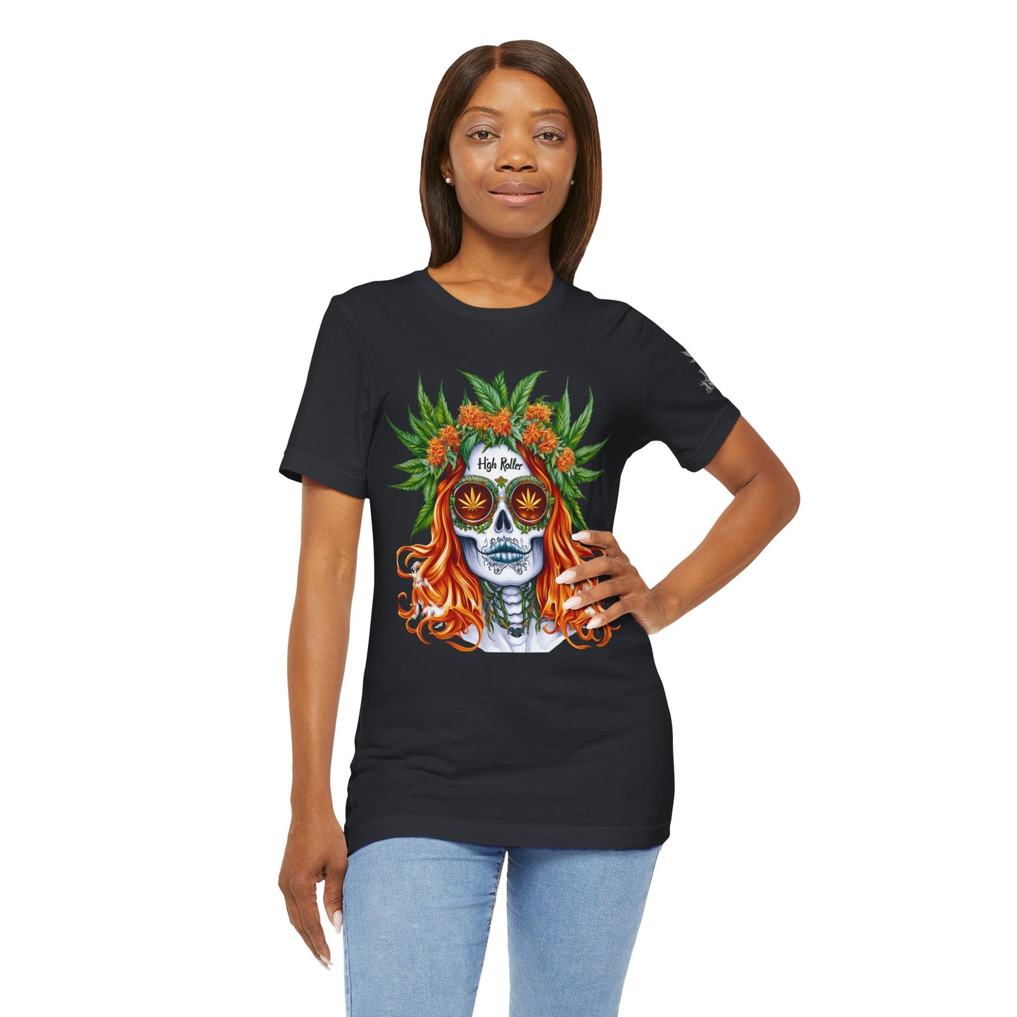 Sugar Skull Goddess Tee - Premium Airlume Cotton Cannabis Culture Day of Dead Art