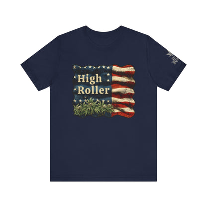 American High Roller T-Shirt - Premium Airlume Cotton Cannabis Patriotic Flag Art Tee