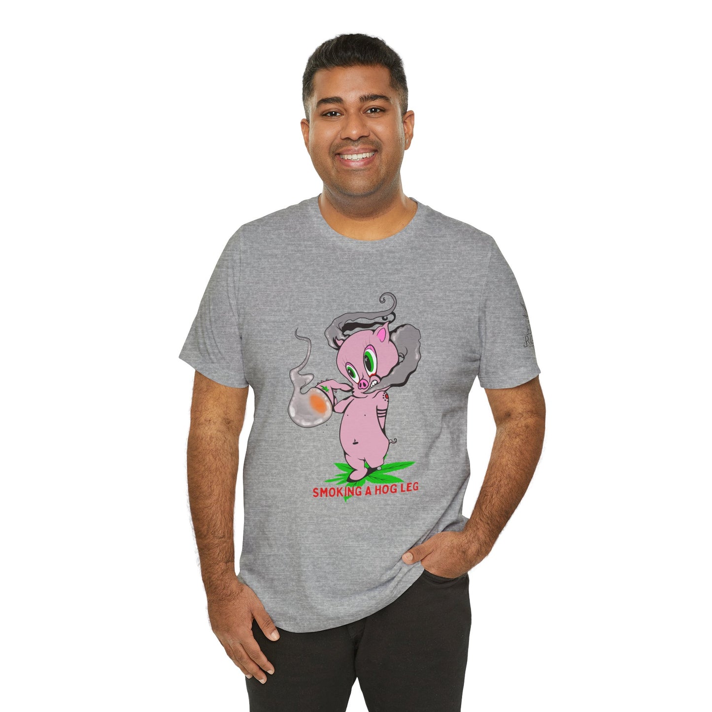 Smoking Hog Leg Pink Pig Tee - Premium Airlume Cotton Cannabis Culture Art