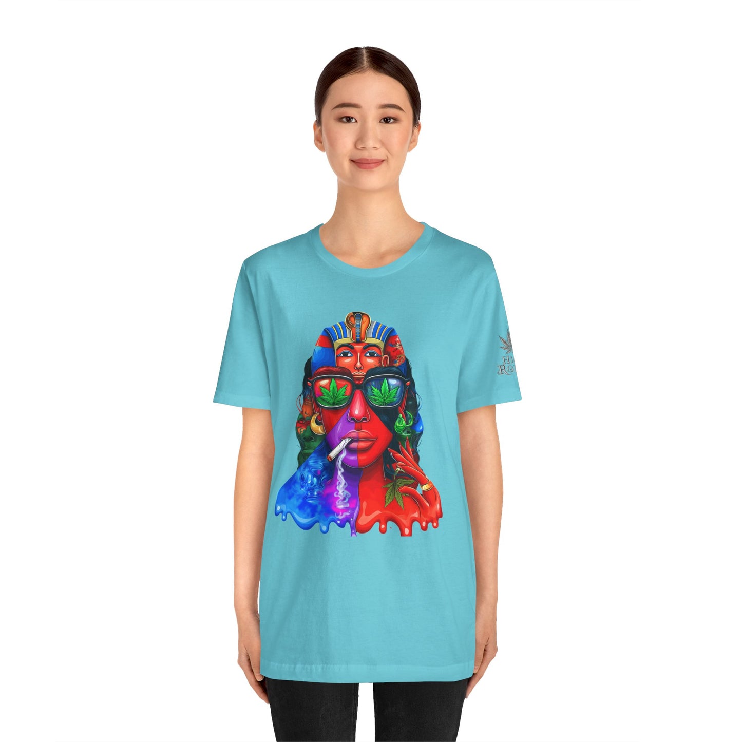 Pharaoh Vision Premium Cannabis Culture T-Shirt - Ancient Egyptian Royalty With Modern Cannabis Celebration And Psychedelic Split-Face Art