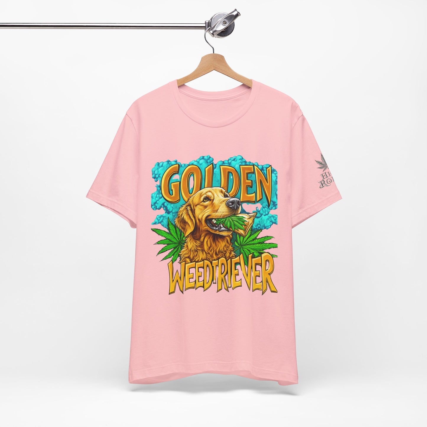 High Roller Golden Weedtriever Cannabis T-Shirt - Premium 420 Dog Lover Humor Golden Retriever Pun Comedy Pet Culture Apparel