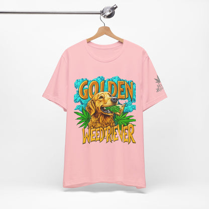 High Roller Golden Weedtriever Cannabis T-Shirt - Premium 420 Dog Lover Humor Golden Retriever Pun Comedy Pet Culture Apparel